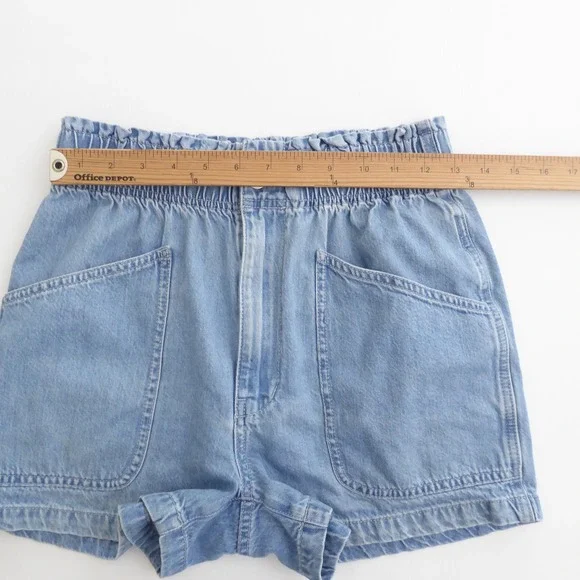 Madewell Womens Denim Pull-On Paperbag Utility Shorts Blue Elastic Waist Size 25 - Picture 4 of 9